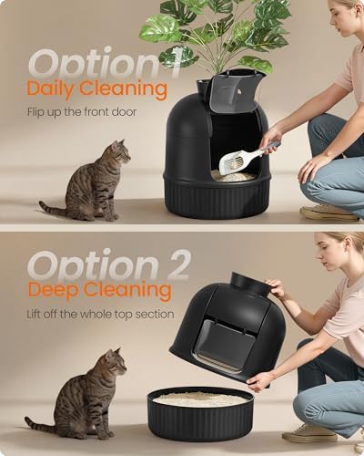 Feandrea Cat Litter Box with Artificial Plant, Enclosed Hidden Litter Box - Image 4