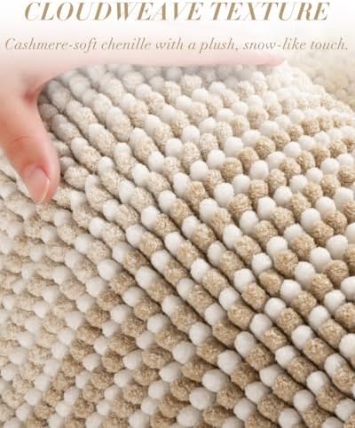 BSICPRO Large Chenille Bathroom Rugs Runner, 20x47 Striped Bath Mats - Image 2