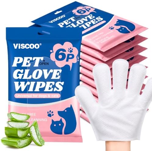 VISCOO 60Pcs Pet Glove Wipes for Dogs & Cats, Pet Cleaning Gloves, Dog Wipes by VISCOO