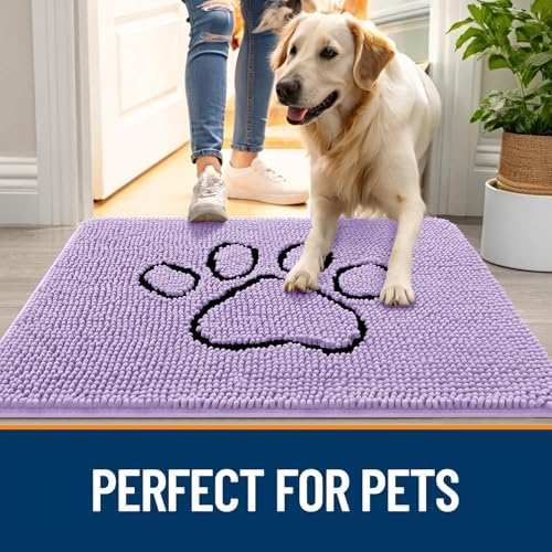 OLANLY Dog Door Mat for Muddy Paws 36x24, Paw Print Design Chenille Mud Mat - Image 6