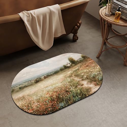 Field with Blooming Flowers Super Absorbent Quick-Drying Bathroom Mat Rug - Image 2