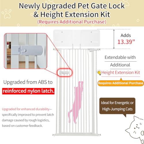 Lumizone Extra Tall Cat Gate 61.02" High 29.92"-59.44" Wide Pet Gate White - Image 3