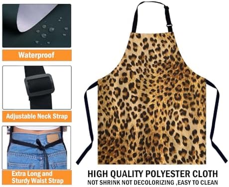 Leopard Print Kitchen Apron for Women Men, Unisex Adjustable Cooking Apron - Image 3