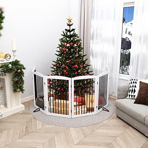 PUPETPO Freestanding Pet Gate for Dogs, Indoor Wooden Foldable Dog Gate for - Image 2