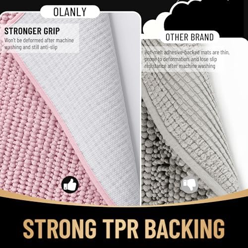 OLANLY Thick Chenille Toilet Rugs U-Shaped 24x20, Dusty Rose - Image 5