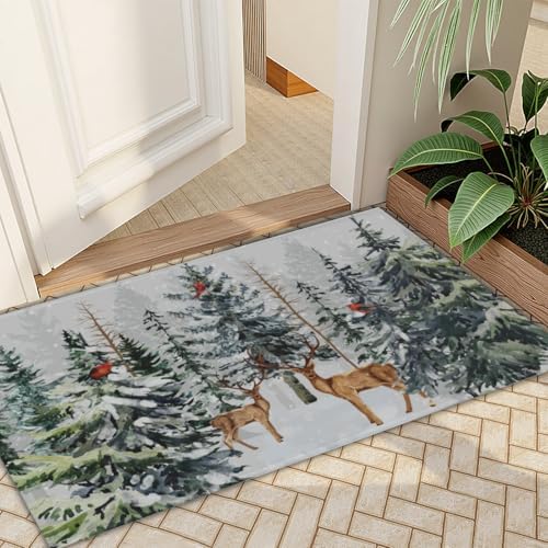 Giwawa Pine Tree Bath Rug Winter Forest Deer Bathtub Mats 24X35 Inch Non Slip - Image 7
