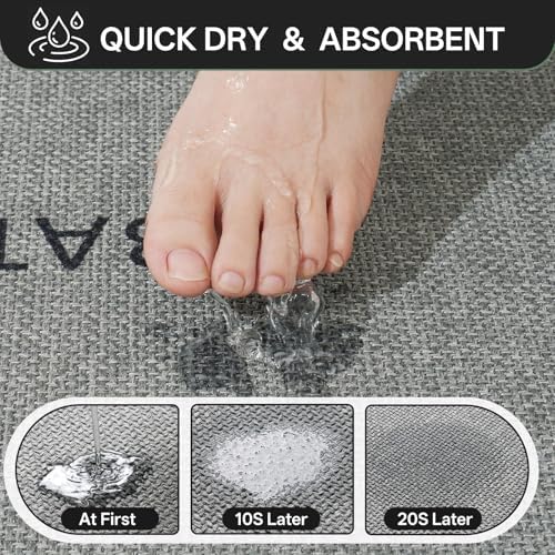 Bath Mat Non Slip, Quick Dry Bathroom Rug Door, Border Grey - Image 5