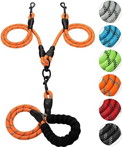 Double Dog Leash Reflective Detachable Coupler &360° Swivel Tangle Free by Gokotta