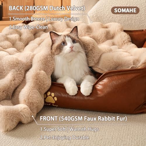 SOMAHE Soft Faux Fur Pet Blanket, Medium 28x22 Latte Coffee - Image 5