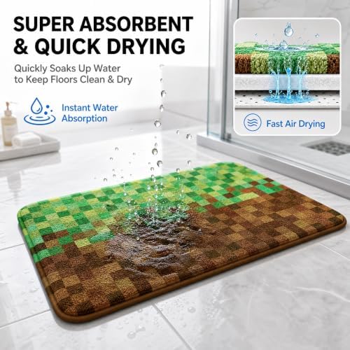 Pixelated Bathroom Rug, Video Games Gamepad Miners Non Slip Bath Mat - Image 6