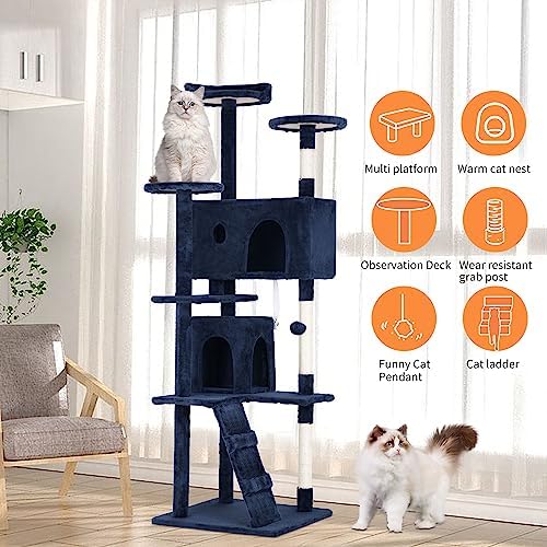 BestPet | 70" Cat Tree Tower | Navy Blue | Sturdy Multi-Level Cat Tree - Image 5