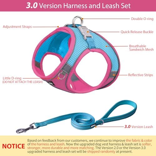 AIITLE Dog Harness and Leash Set, Step-in Puppy Pet Vest, Hot Pink XXXS - Image 3
