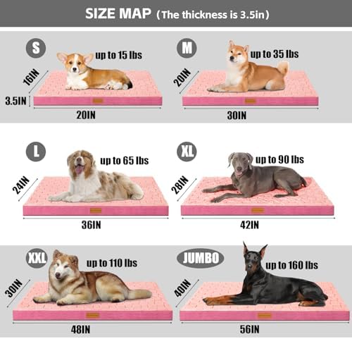 Patas Lague Orthopedic Dog Bed Washable Pet Crate Mat 30''X20'' Pink - Image 6