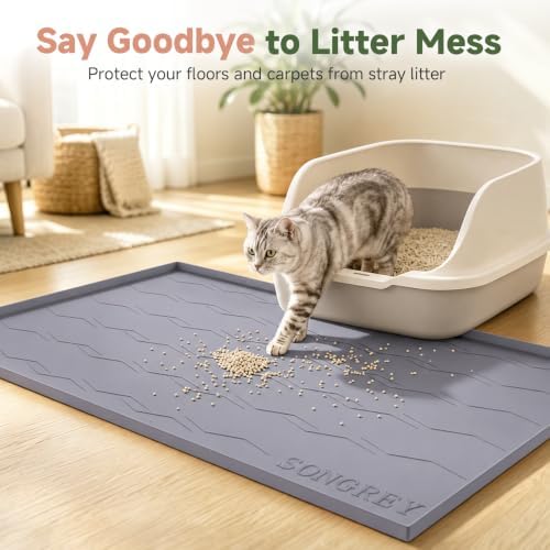 Songrey Silicone Cat Litter Mat 34" x 22", Large Litter Trapping Mat - Image 3