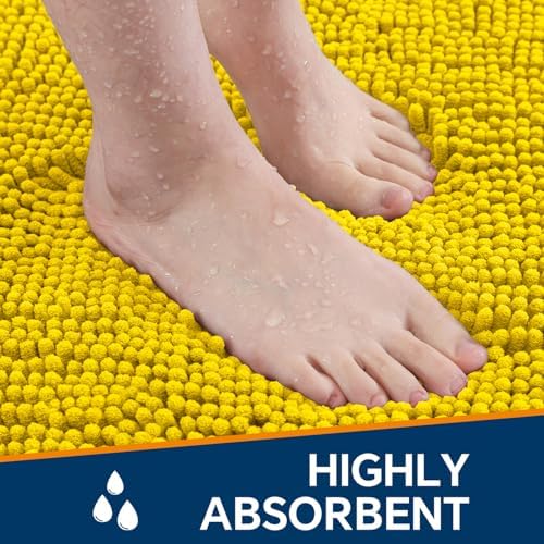 Chenille Bathroom Runner Rug 17"x47" Yellow, Plush Bath Mat - Image 4
