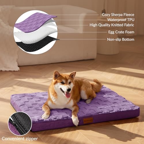 Patas Lague Orthopedic Large Dog Bed Pet Crate Mat 56''X40'' Purple - Image 3