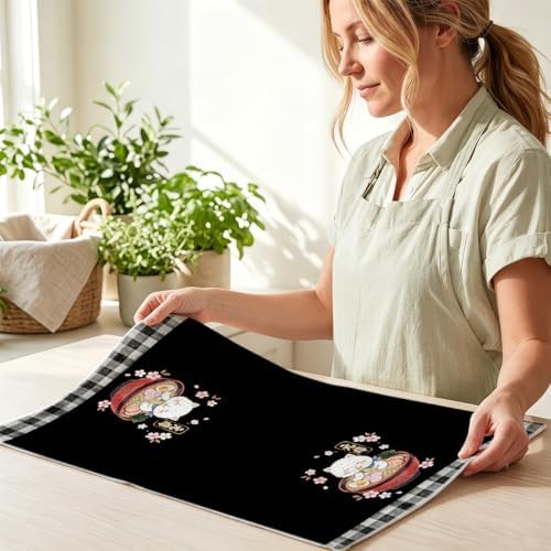 Hanamiya Na 2 Pcs Funny Japanese Cat Eating Ramen Kitchen Towels 24x14 Inch - Image 6