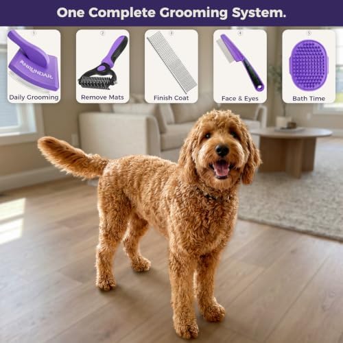 5PCS Dog Grooming Kit with Long Pin Slicker Brush - Image 2