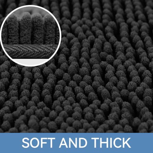 Bcoimo Bath Rug Mat, 60x24 Chenille Non Slip Black Long Bathroom Runner Rug - Image 3