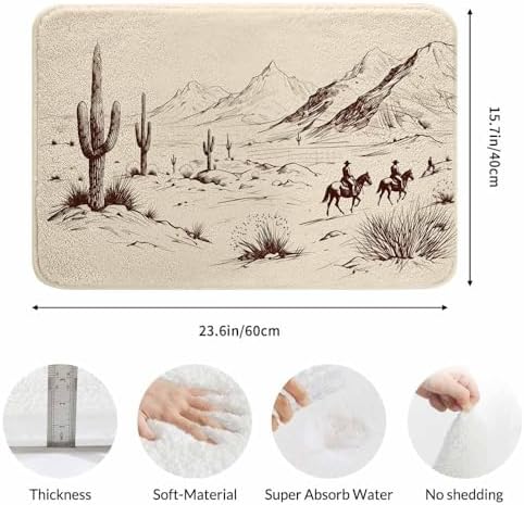 Cowboys Bath Rugs Wild West Desert Lanscape Silhouette Bathroom Mat Soft Plush - Image 3
