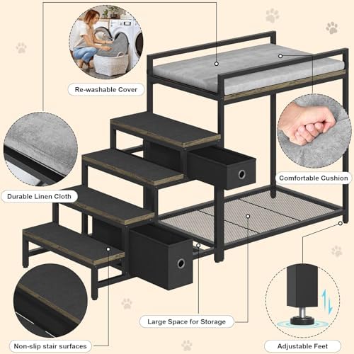 Saudism Pet Bunk Bed with Removable Stairs and 2 Drawers, Dogs/Cats Window Perch - Image 5