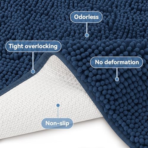 Bcoimo Bath Rug Mat, Chenille Extra Soft Navy Bathroom Floor Shower Tub Mats - Image 4