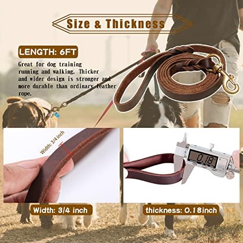Leather Dog Leash 6ft x 3/4 inch, Strong Heavy Duty Genuine Leather Braided Dog - Image 3