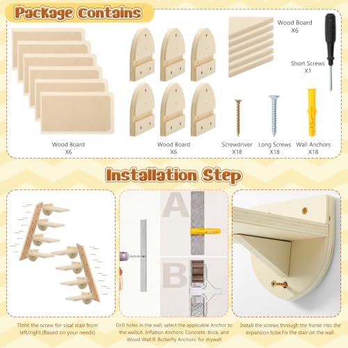 SiliFine Cat Wall Stairs Climbing Steps, Natural Wood Color - Image 3