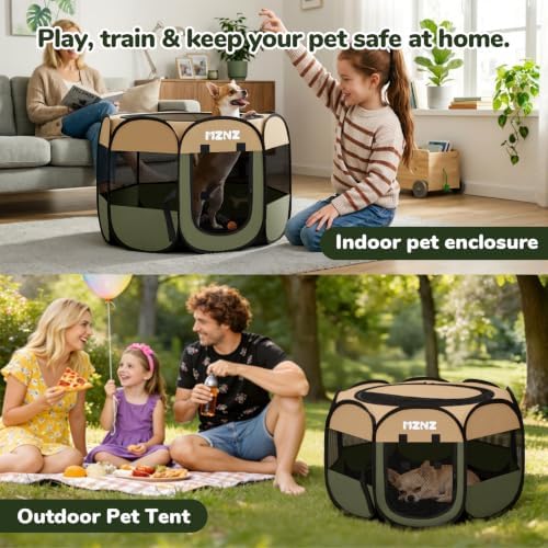 Dog Cat Small Animal Puppy Playpen Crate, Olive Green - Image 5