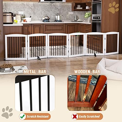 PUPETPO Freestanding Pet Gate for Dogs, Foldable Wooden Dog Gate for House - Image 4