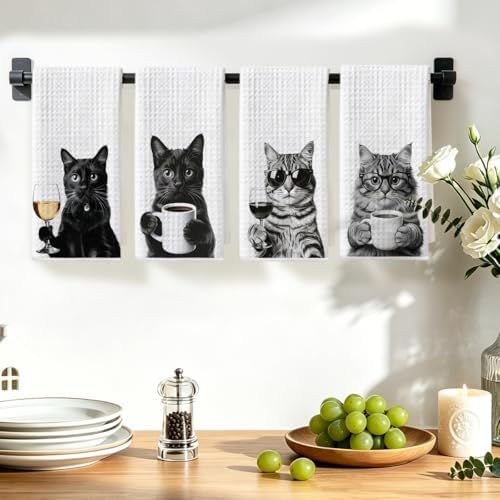4 Pcs Funny Cat Kitchen Towels 24x14 Inch, Funny Reusable Dish Towels - Image 4