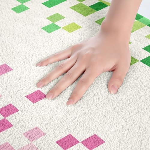 Pixelated Style Bath Rug, Geometric Camouflage Grid Shaggy Absorbent Non Slip - Image 4