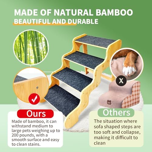 Dog Stairs for Small Dogs, 3-Step Bamboo Pet Steps Ramp for Bed and Car - Image 7