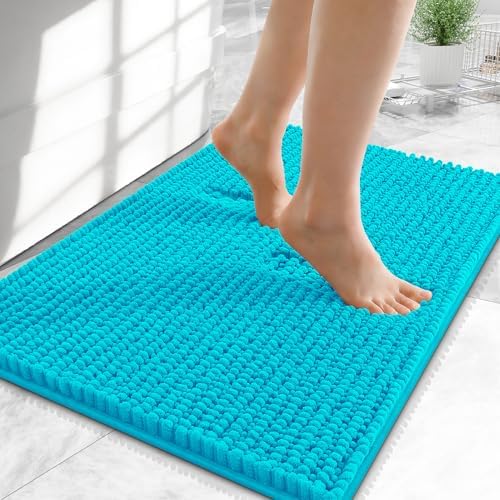 OLANLY Thick Chenille Small Bathroom Rugs Mats 24x16, Aqua Sky by OLANLY
