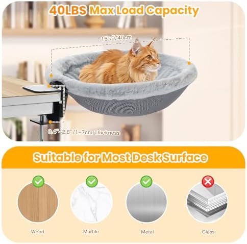 Pawaboo Cat Desk Bed, One-Click Foldable Sunken Cats Hammock up to 40lbs - Image 6
