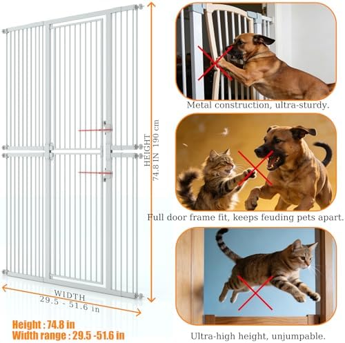 74.8" Extra Tall Pet Gate, 29.5"-51.6" Extra Wide Cat Gate White - Image 2