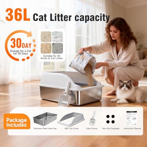 Stainless Steel Litter Box, High Sided, Anti-Urine Leakage Non-Stick - Image 6