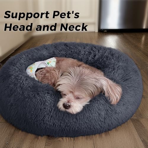 Calming Round Dog Bed with Anti-Slip Bottom, Medium Size Washable Anti-Anxiety - Image 2