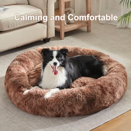 42 in Faux Fur Donut Dog Bed for Large Plus Dogs, Tie-dye Brown - Image 2