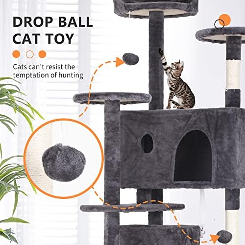 BestPet | 70" Cat Tree Tower | Light Gray | Sturdy Multi-Level Cat Tree - Image 3