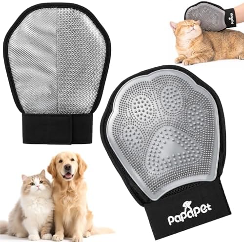 Pet Hair Removal Glove for Dogs & Cats, 2-in-1 Double-Sided Pet Grooming Tool by PaPaPet