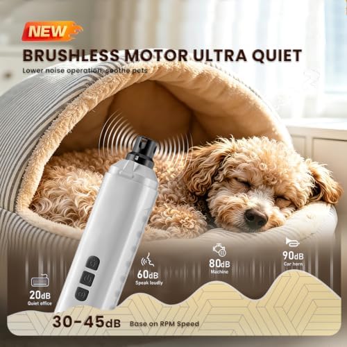 6-Speed Dog Nail Grinder with Led Light, 30 db Ultra Quiet Brushless Motor - Image 2