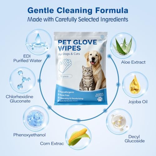 12 Pcs Pet Glove Wipes for Dogs & Cats, Disposable Dog Cleaning Bath Gloves - Image 3