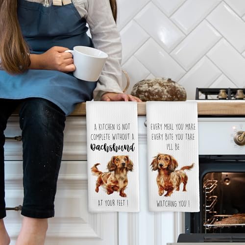 Dachshund Dog Kitchen Towels Set of 2, Funny Dog Kitchen Decor, Dogs Gifts - Image 3