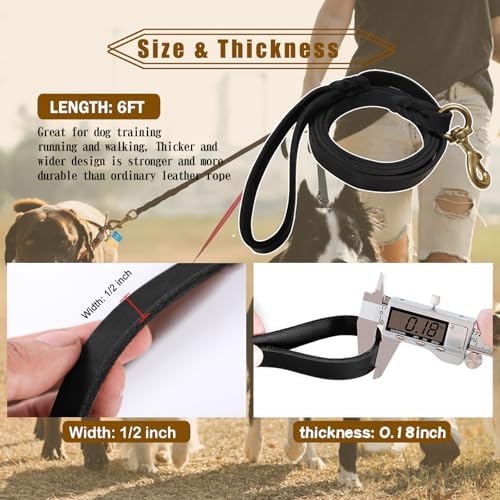 Leather Dog Leash 6ft x 1/2 inch, Strong Heavy Duty Genuine Leather Braided Dog - Image 3