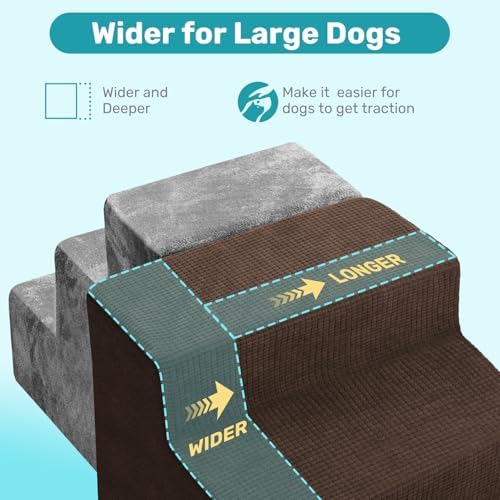 Dog Stairs for Bed, Extra Wide 4-Step Dog Steps for High Bed, High-Density Foam - Image 4