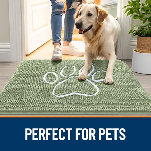 OLANLY Dog Door Mat for Muddy Paws 47x17, Paw Print Design Chenille Mud Mat - Image 6