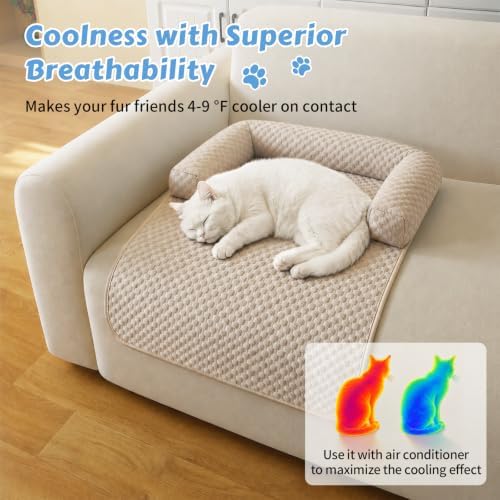Cooling Pet Bed Mats with Neck & Head Support, 31.5 x 23.62 inch Khaki - Image 3
