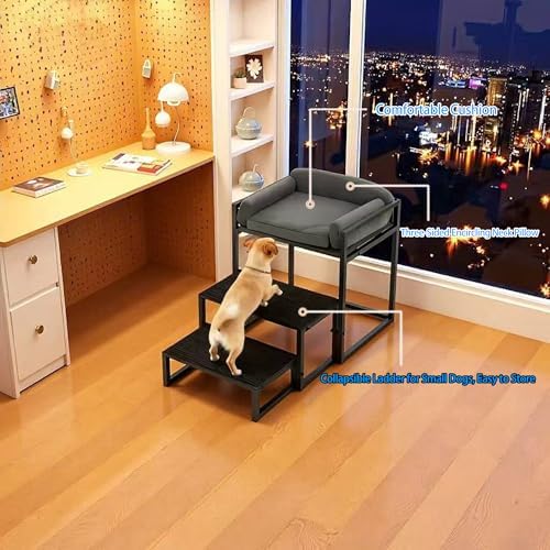 2-in-1 Foldable Pet Steps Window Perch, Iron Cushioned Bed - Image 3