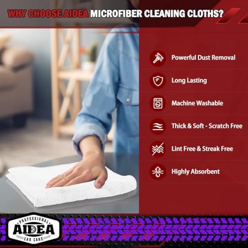 AIDEA White Microfiber Cleaning Cloth 50PK, Cleaning Rags 12×12" - Image 3